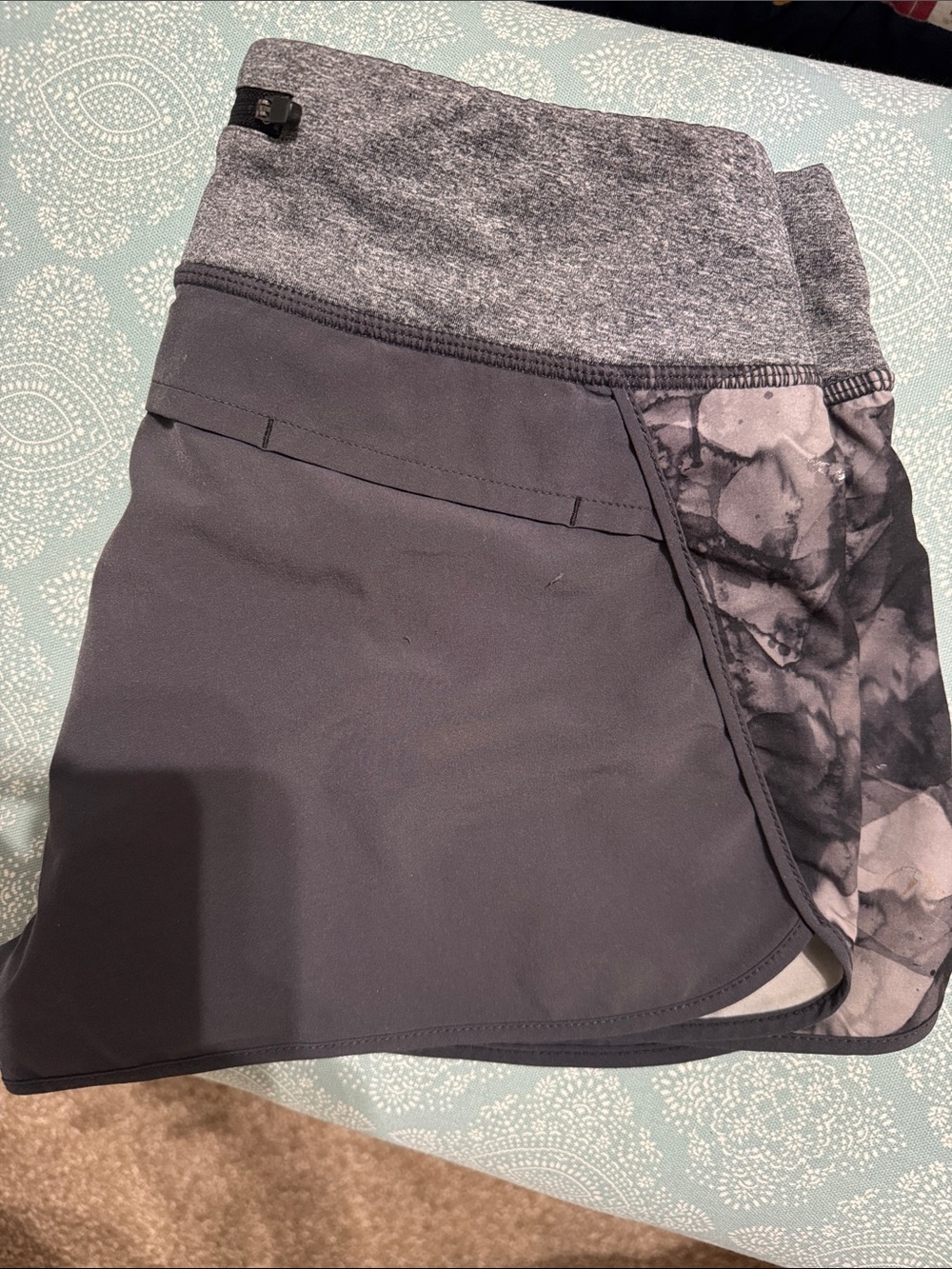 MPG Women's Gray Marble-Panel Athletic Lounge Shorts